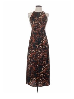 BANANA REPUBLIC Sleeveless Black & Brown Tie-Dye Halter Midi Dress LARGE TALL